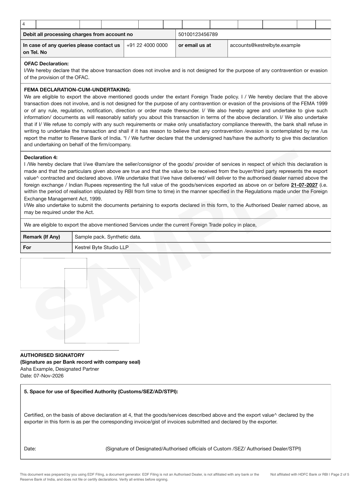 Sample pack page 2: Request letter cum EDF, page 2