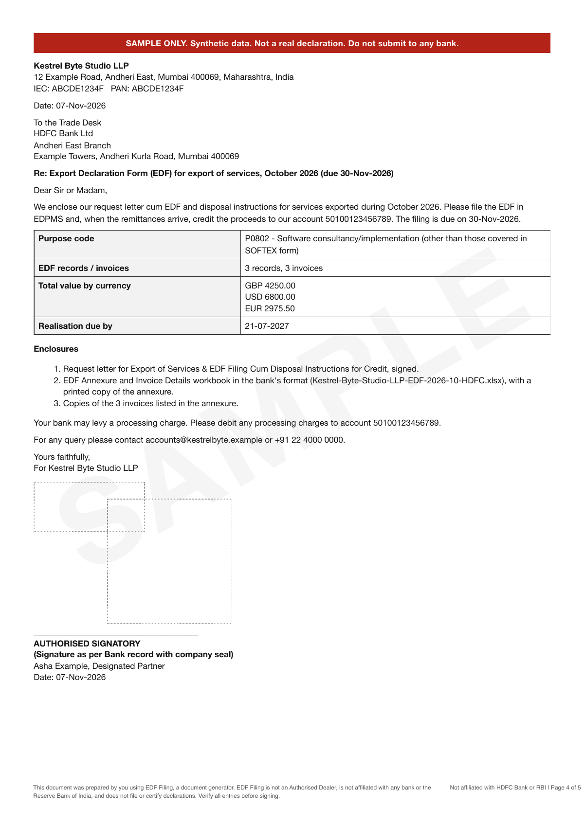 Sample pack page 4: Cover letter to the Trade Desk